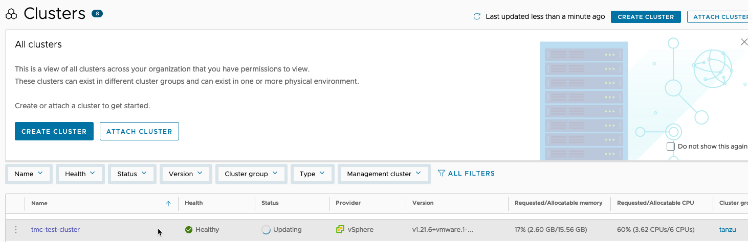 Managed Tanzu Kubernetes Service - VMC - TMC - Create Cluster - updating
