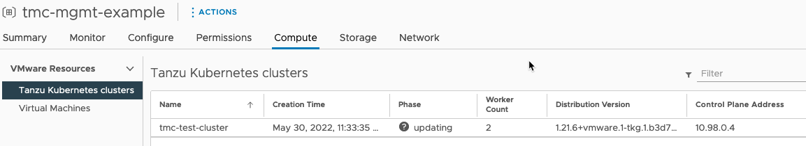 Managed Tanzu Kubernetes Service - VMC - TMC - Create Cluster - vCenter - Namespaces - updating