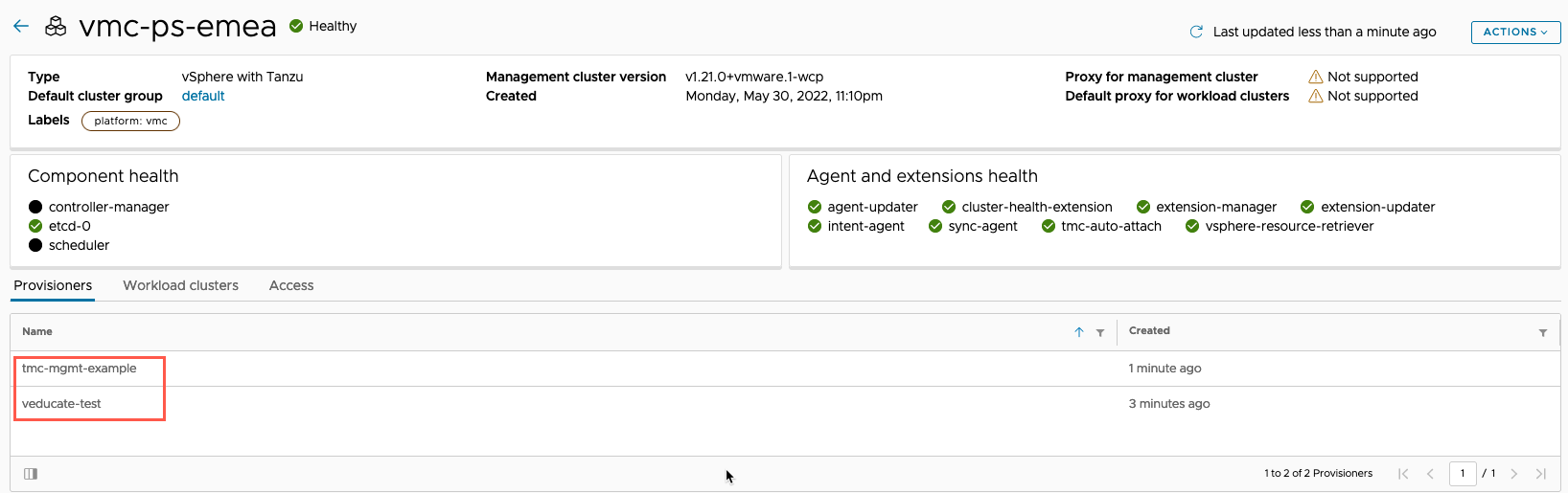 Managed Tanzu Kubernetes Service - VMC - TMC - Management Cluster registered