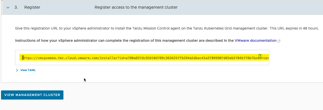 Managed Tanzu Kubernetes Service - VMC - TMC - Register Management Cluster - Register