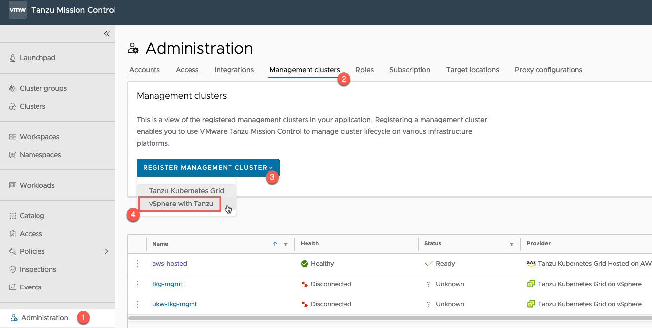 Managed Tanzu Kubernetes Service - VMC - TMC - Register Management Cluster