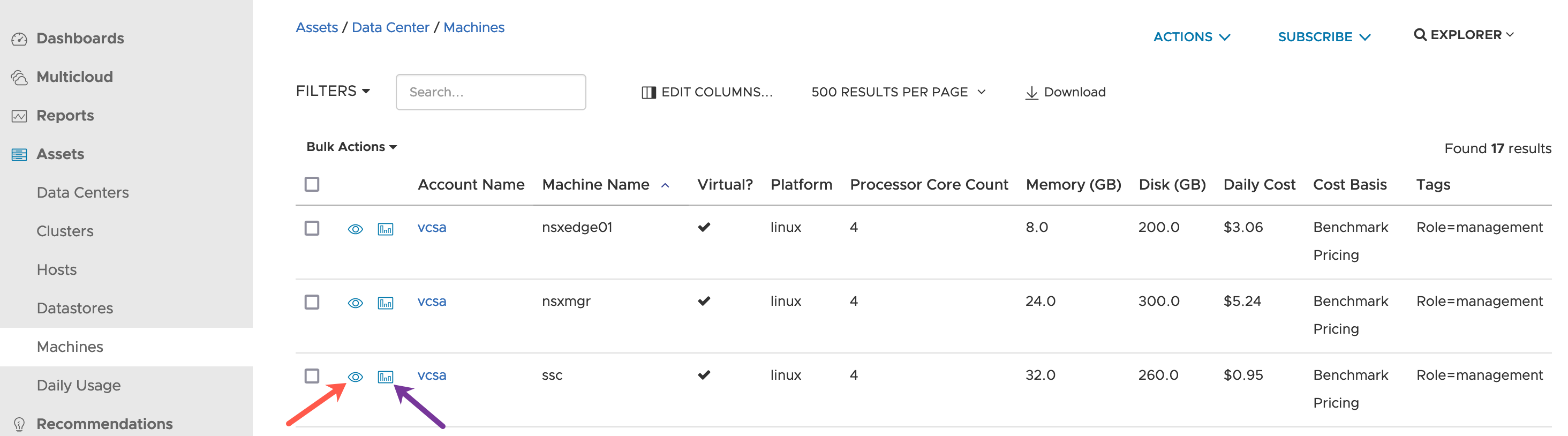 vRealize Operations - CloudHealth Integration - CloudHealth - Data Center - Assets - Machines