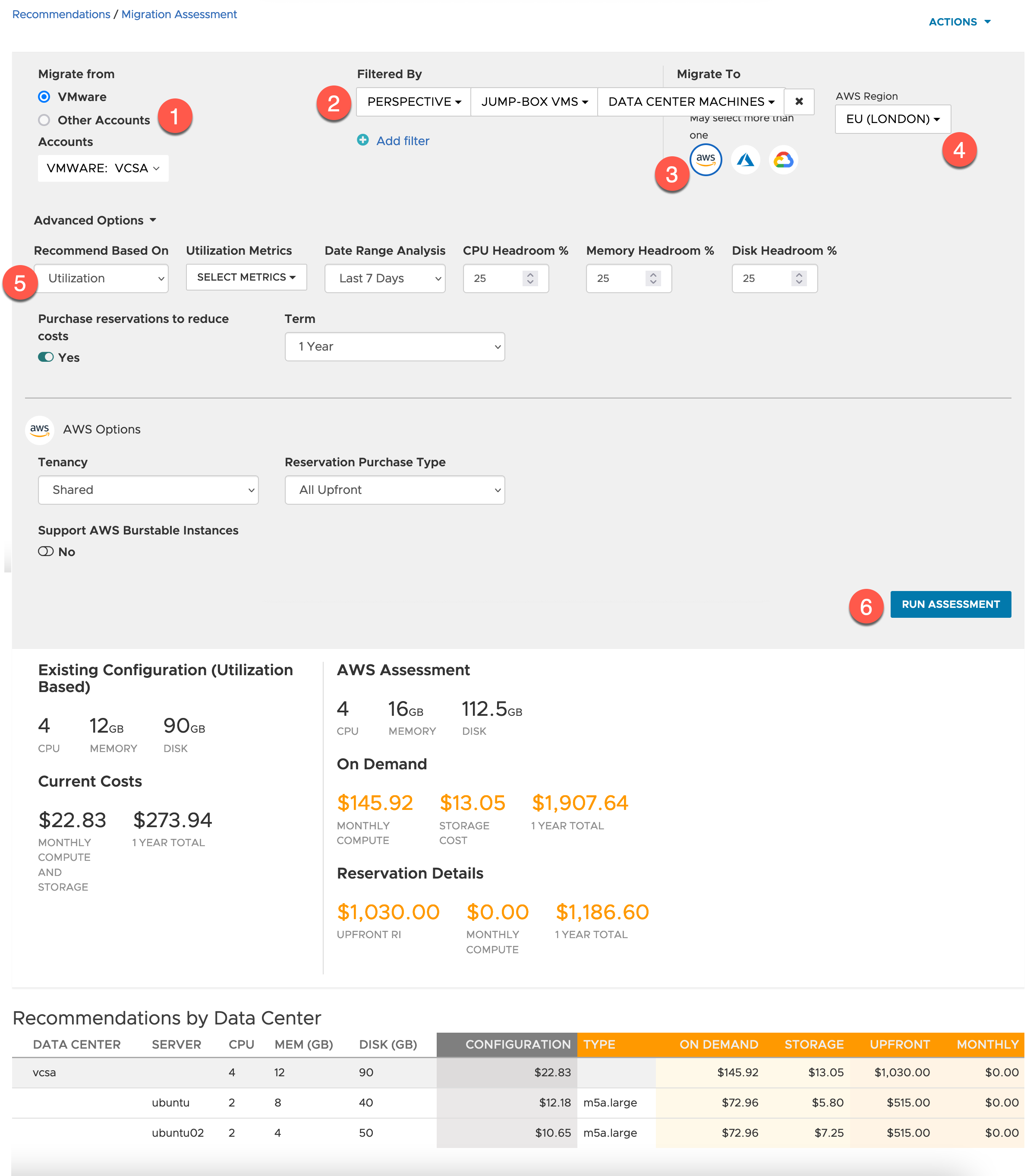 vRealize Operations - CloudHealth Integration - CloudHealth - Data Center - Recommendations - New Migration Assessment