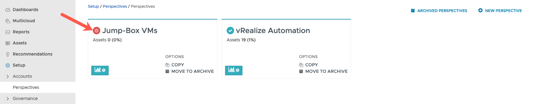 vRealize Operations - CloudHealth Integration - CloudHealth - Data Center - Setup - New Perspective Created