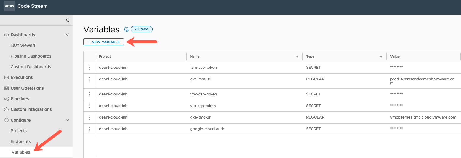 vRA GKE - Create variables