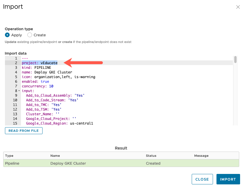 vRA GKE - Import Pipeline