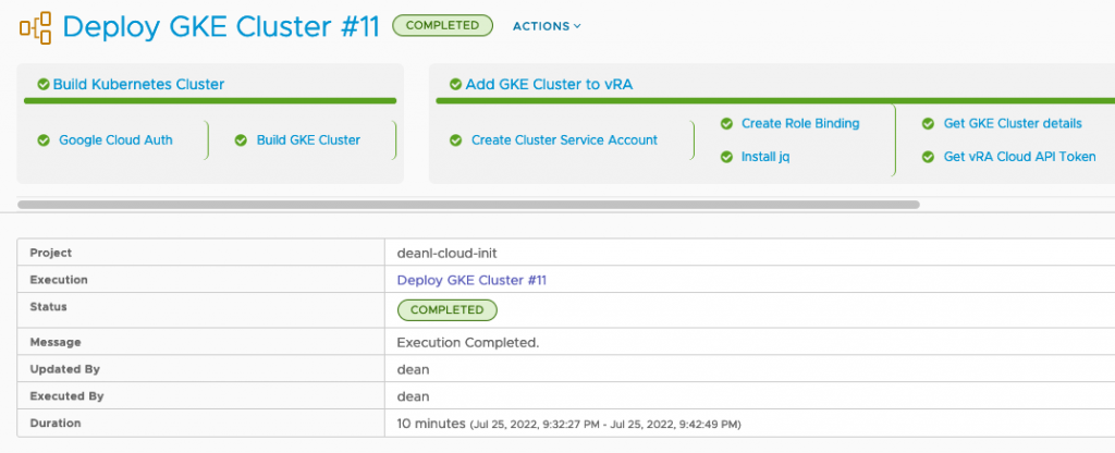 vRA GKE - Pipeline - Execution