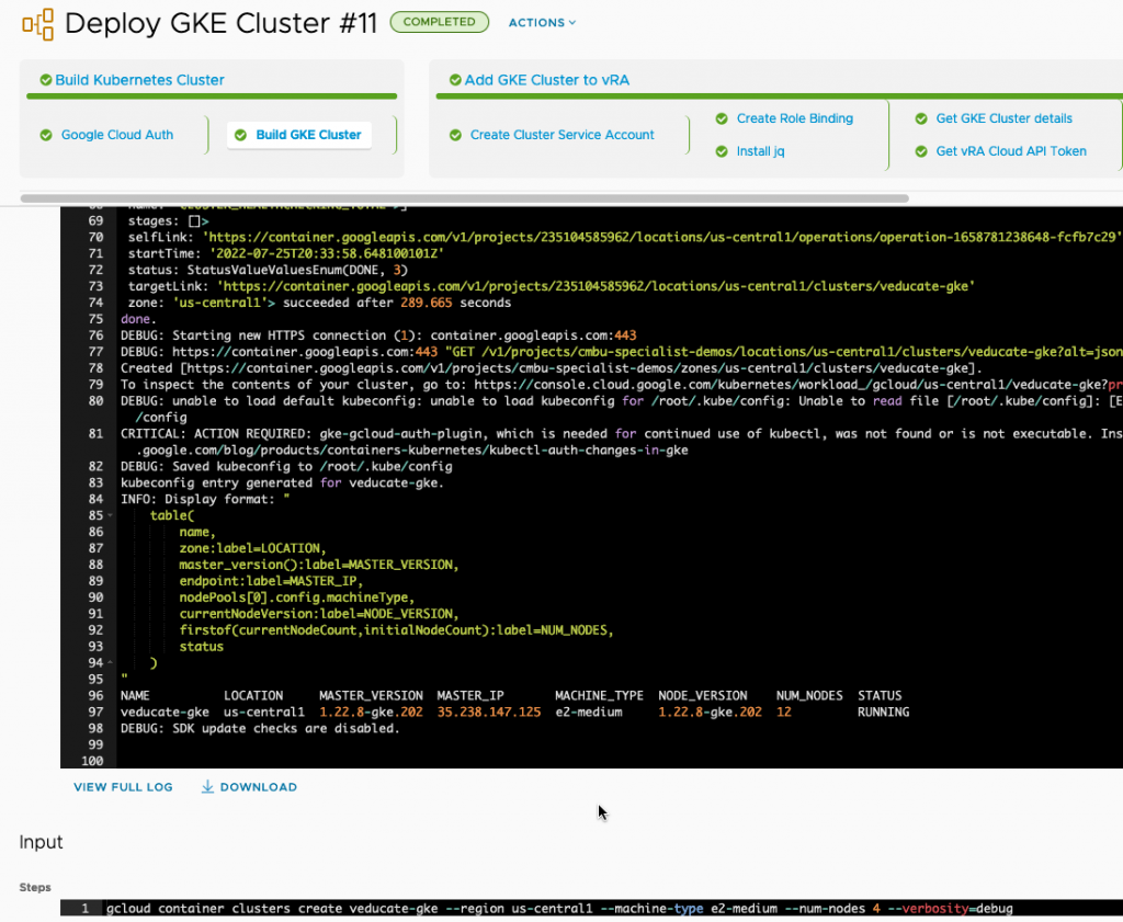 vRA GKE - Pipeline - Execution - Task Detail