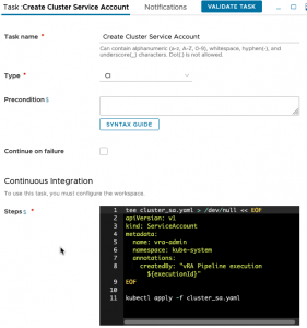 vRA GKE - Pipeline - Model - Stage - Add GKE Cluster to vRA - Task - Create Cluster Service Account