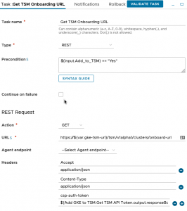 vRA GKE - Pipeline - Model - Stage - Add GKE to TSM - Task - Get TSM Onboarding URL