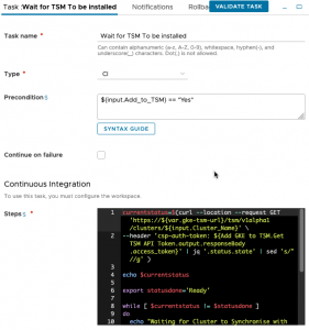 vRA GKE - Pipeline - Model - Stage - Add GKE to TSM - Task - Wait for TSM To be installed