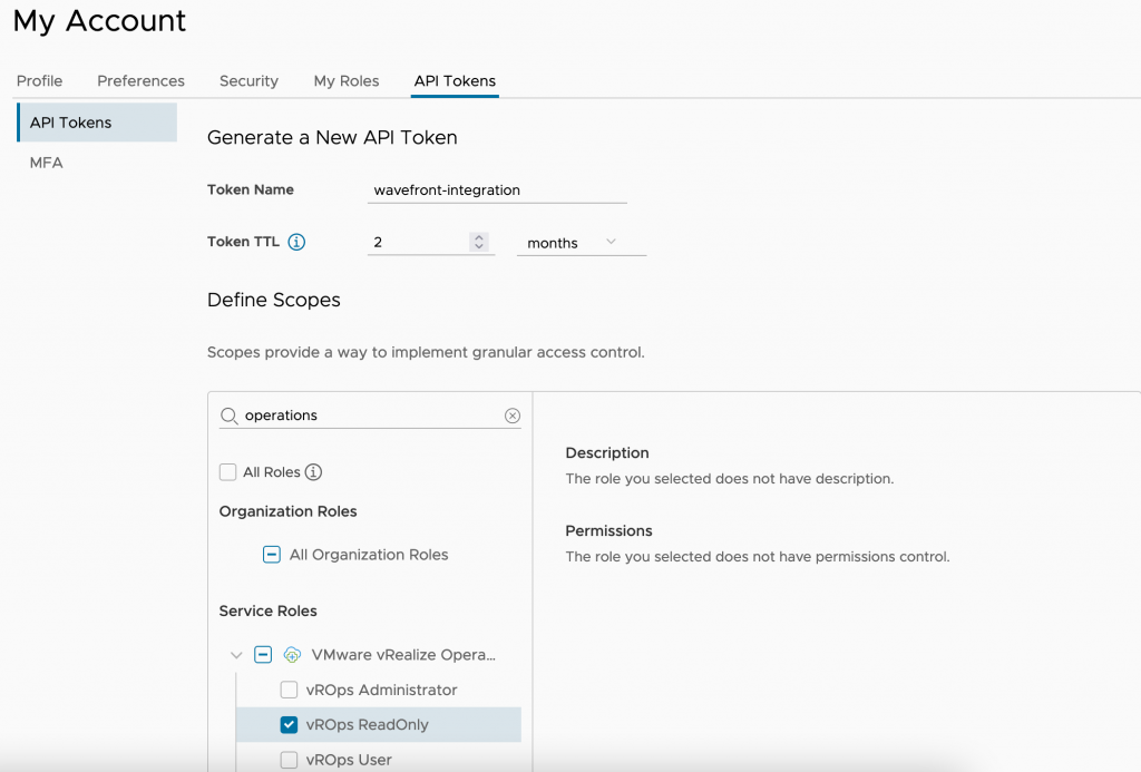 VMware Cloud Services - API Token - vRealize Operations Cloud