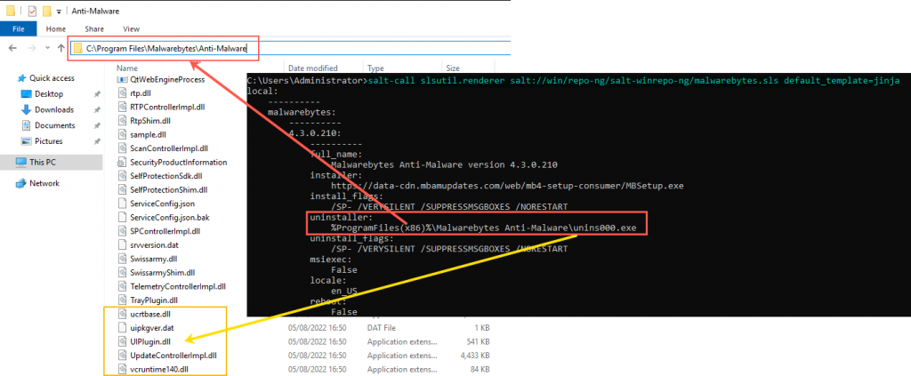 salt win-repo - debug - slsutil.renderer - compare uninstall path to system