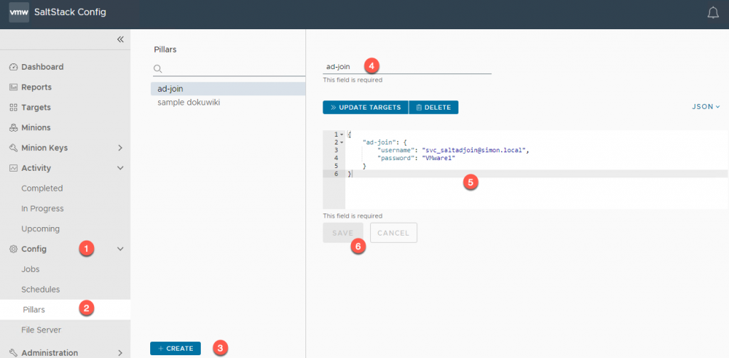 vRA SaltStack Config - Pillar - Create