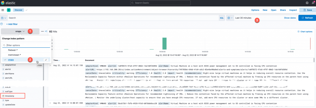 vROPS ELK - Elastic - Analytics - Discover - Set Index Pattern