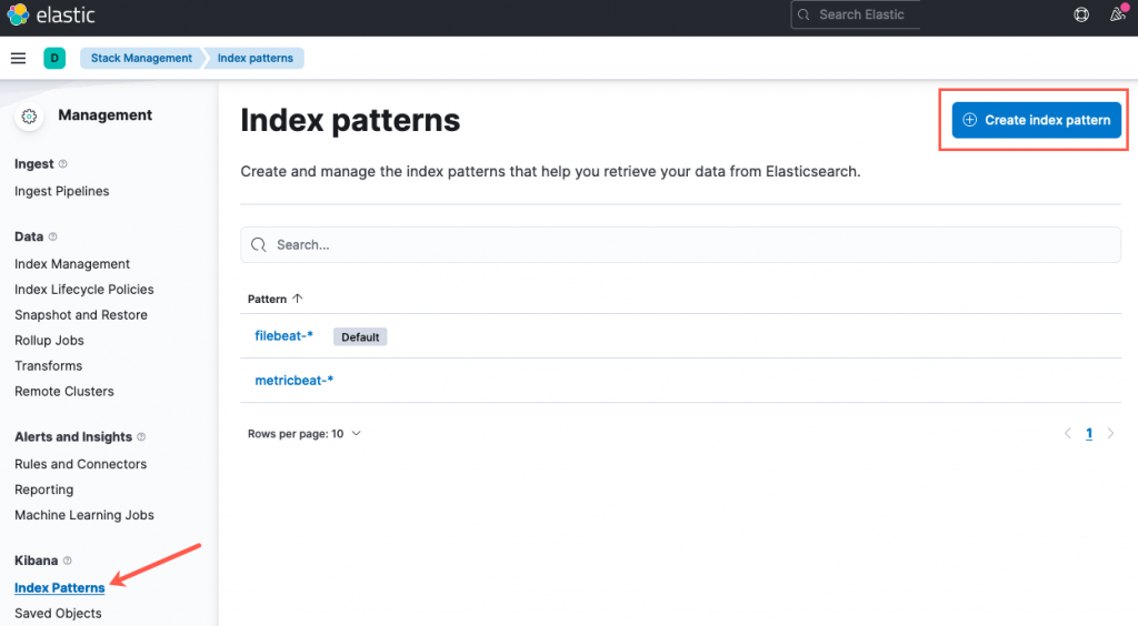 vROPS ELK - Elastic - Kibana - Index Patterns - Create Index Pattern
