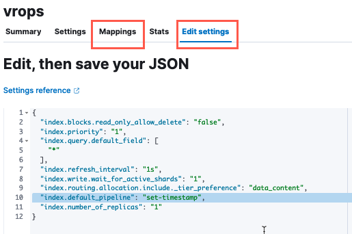vROPS ELK - Elastic - Management - Data - Index Management - Edit Settings