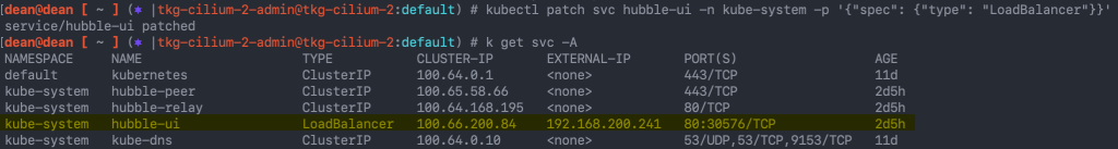 TKG Cilium - kubectl patch svc hubble-ui -n kube-system