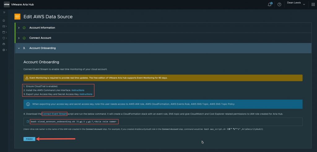 VMware Aria Hub - Getting Started with AWS - Create Data Source - Account Onboarding
