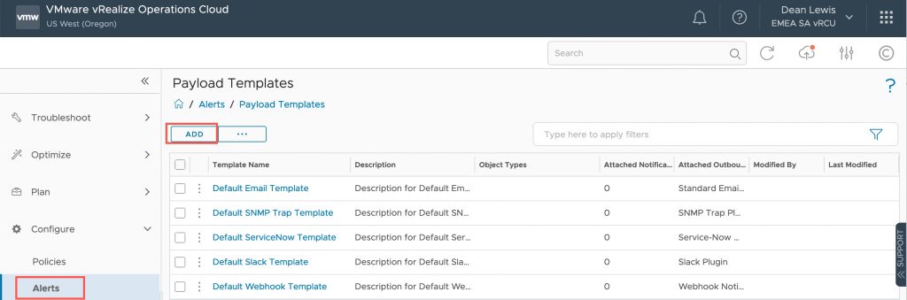 vROPS - Custom Payload - Alerts - Payload Templates
