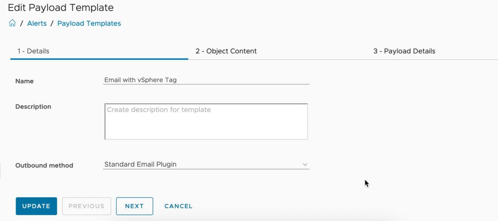 vROPS - Custom Payload - Alerts - Payload Templates - Details
