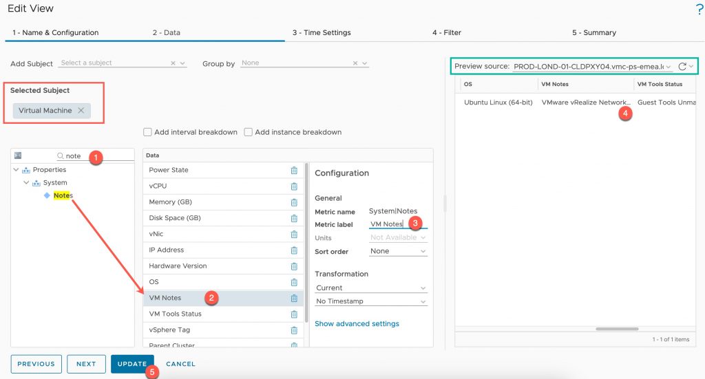 vROPs - VM Notes - Edit View