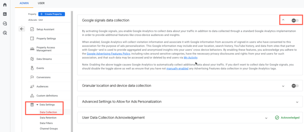 Google Analytics - Disable Google Signals